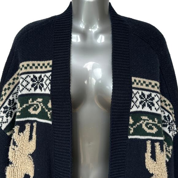 Show Me Your Mumu Cardigan Sweater Easy Cardi Moose Buddies Navy Blue Size Large - Picture 3 of 11